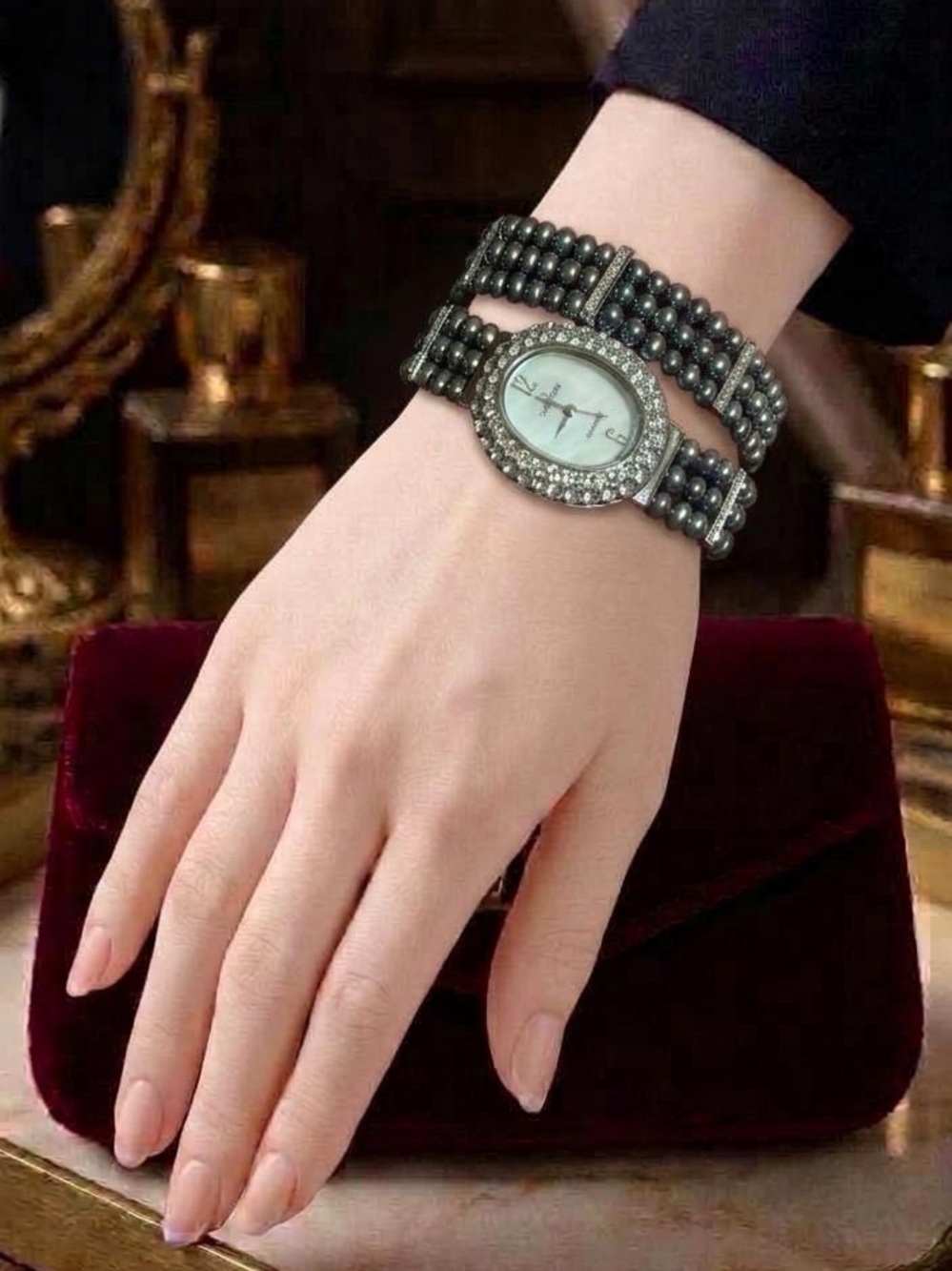 Croton Pearl Watch and Bracelet Set Dark Gray/Blue